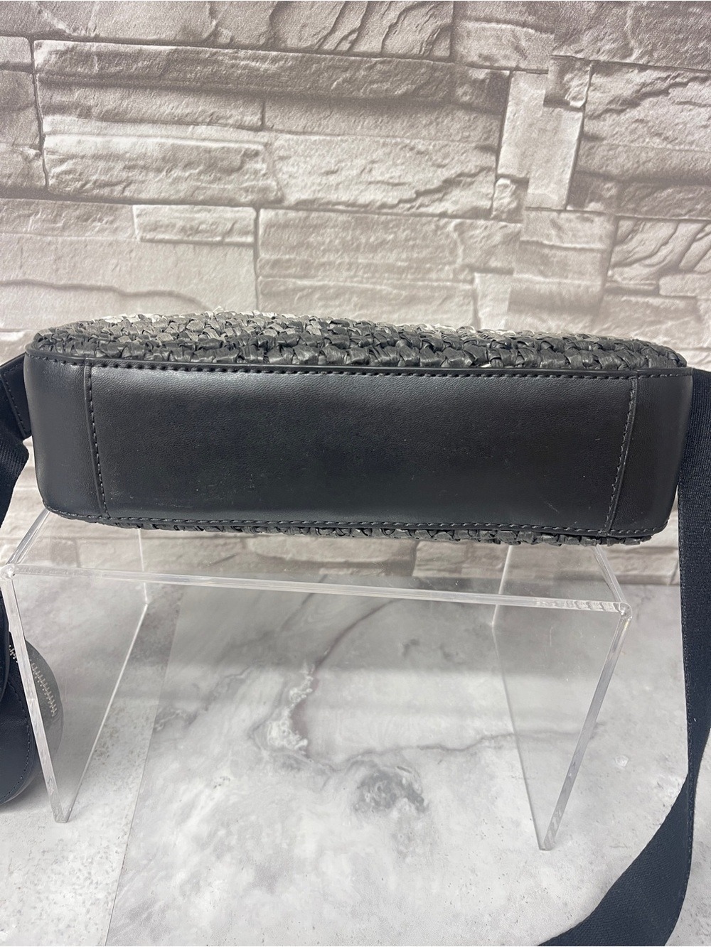 Michael Kors Straw Tech Crossbody Bag Black White Gray Ombré & Matching Wallet - Picture 6 of 12